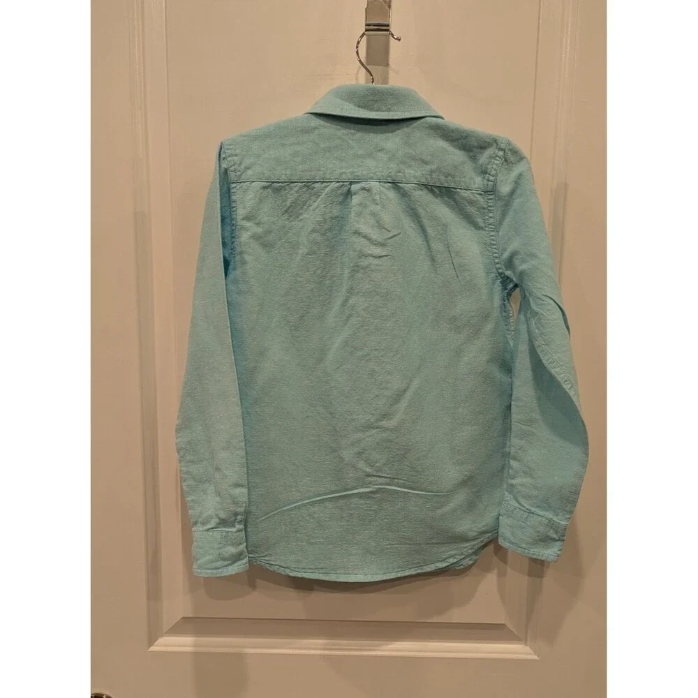 Janie And Jack Aqua Blue Kids Boys Linen Cotton Easter Button Down Shirt Size 7